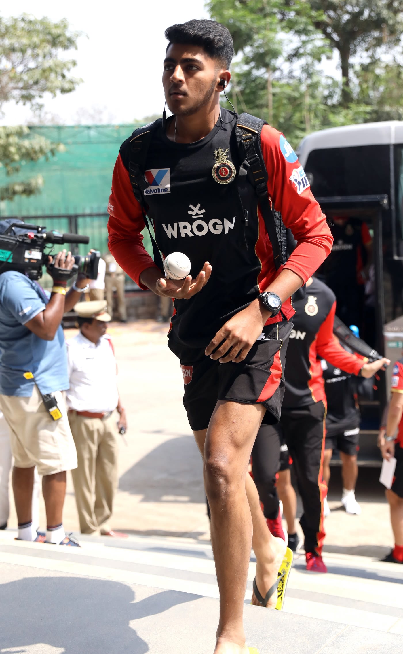 Prayas Ray Barman arrives for the match against Sunrisers Hyderabad