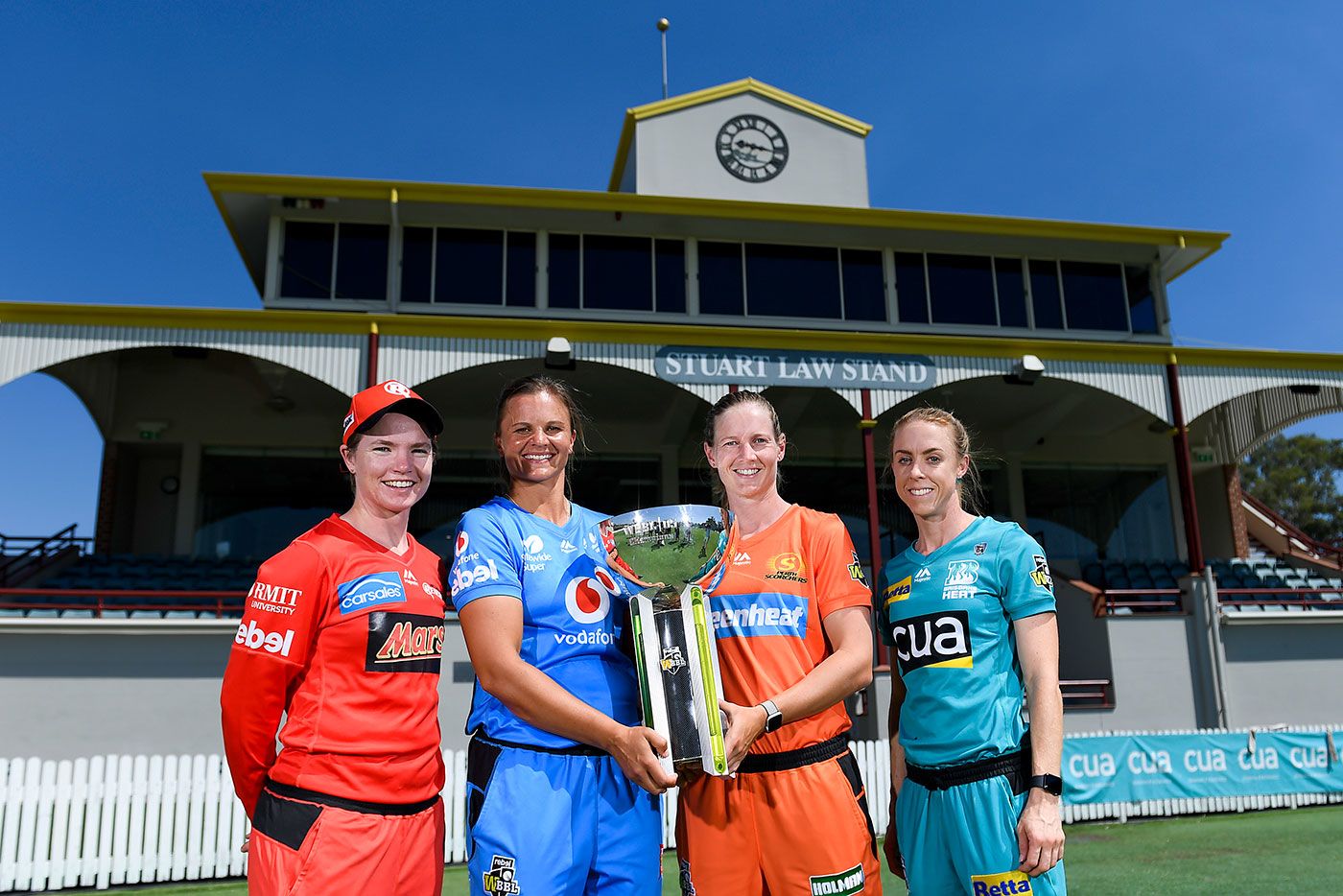 Eyes on the prize: Jess Duffin, Suzie Bates, Meg Lanning and Kirby Short with the WBBL trophy