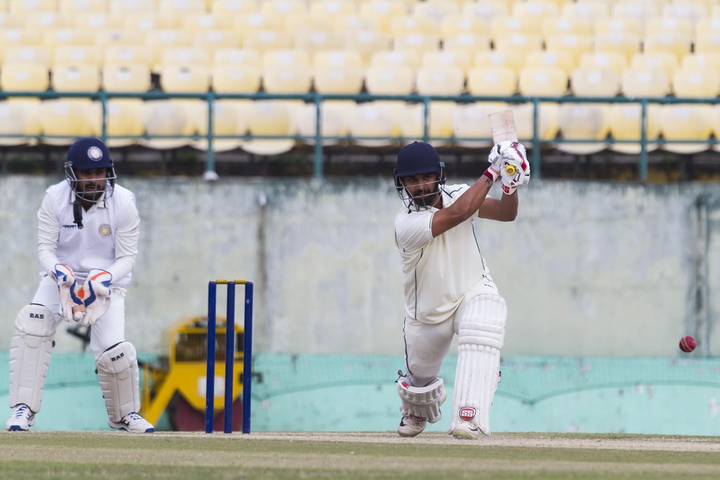 Ankush Bains drives down the ground