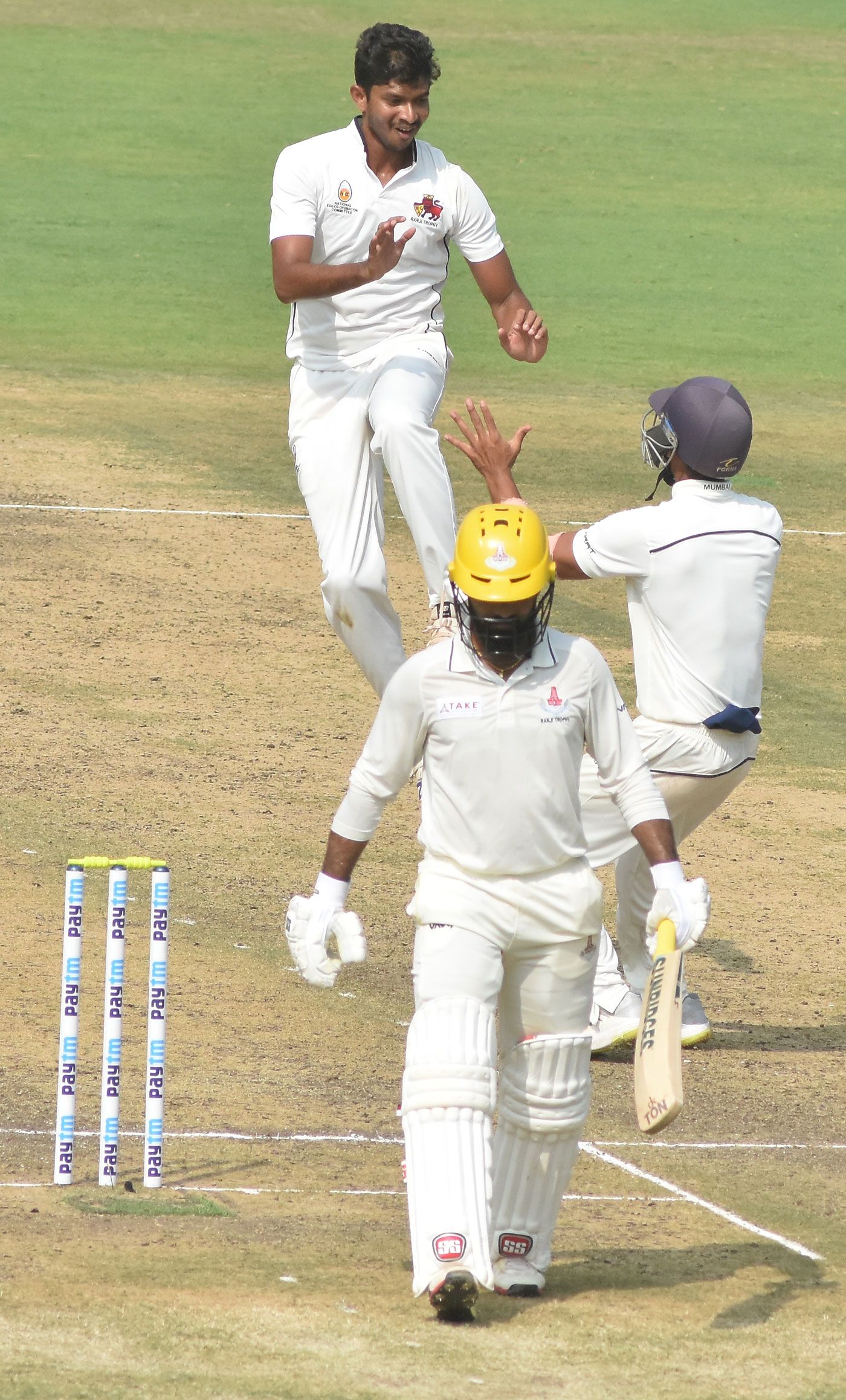 Royston Dias celebrates a wicket