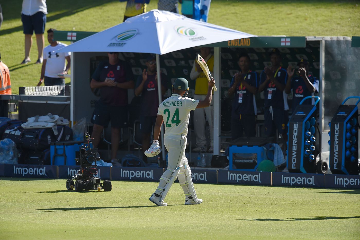 Vernon Philander takes the applause after his final Test innings