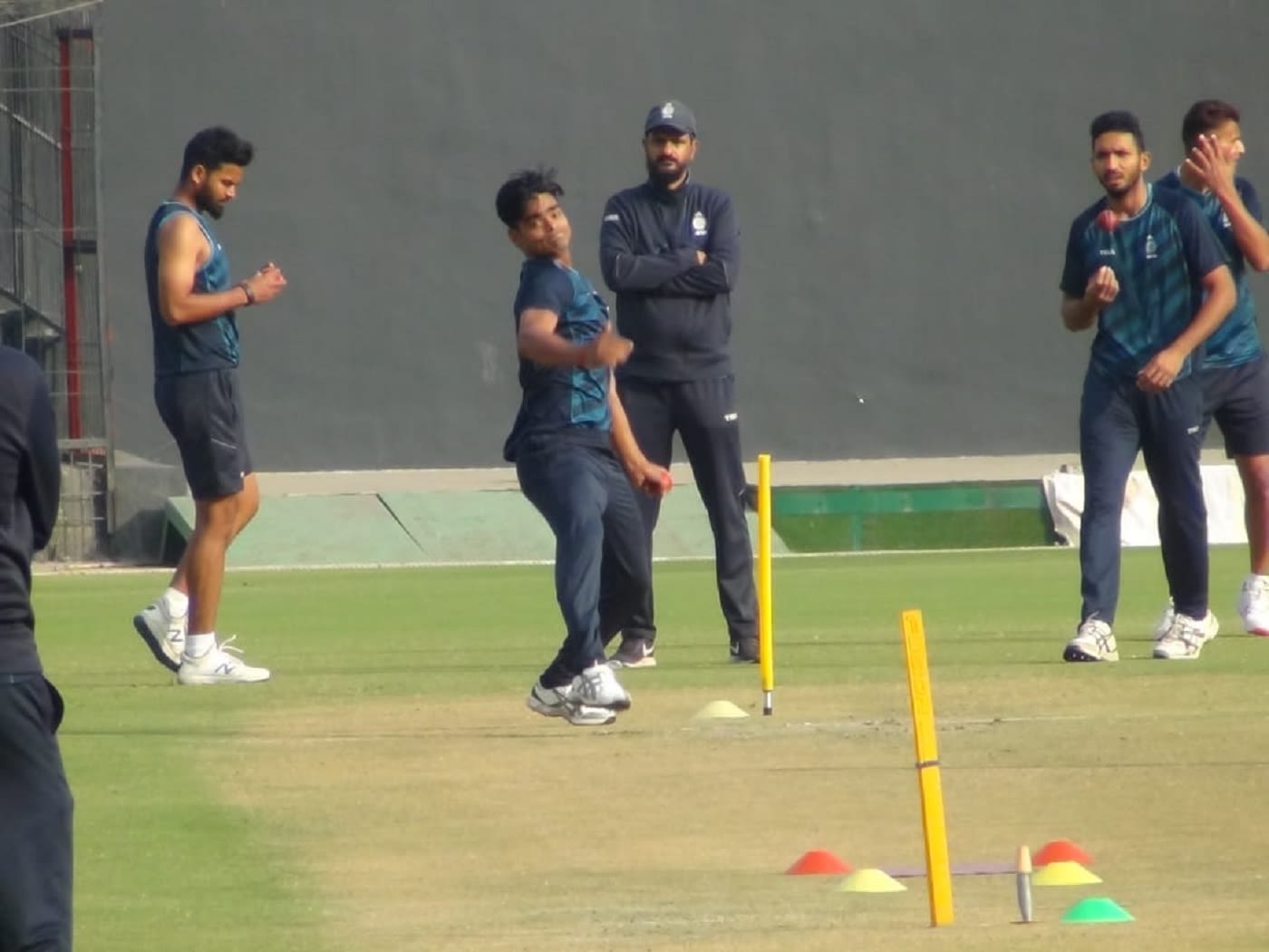 Madhya Pradesh's Ravi Yadav in action at the nets
