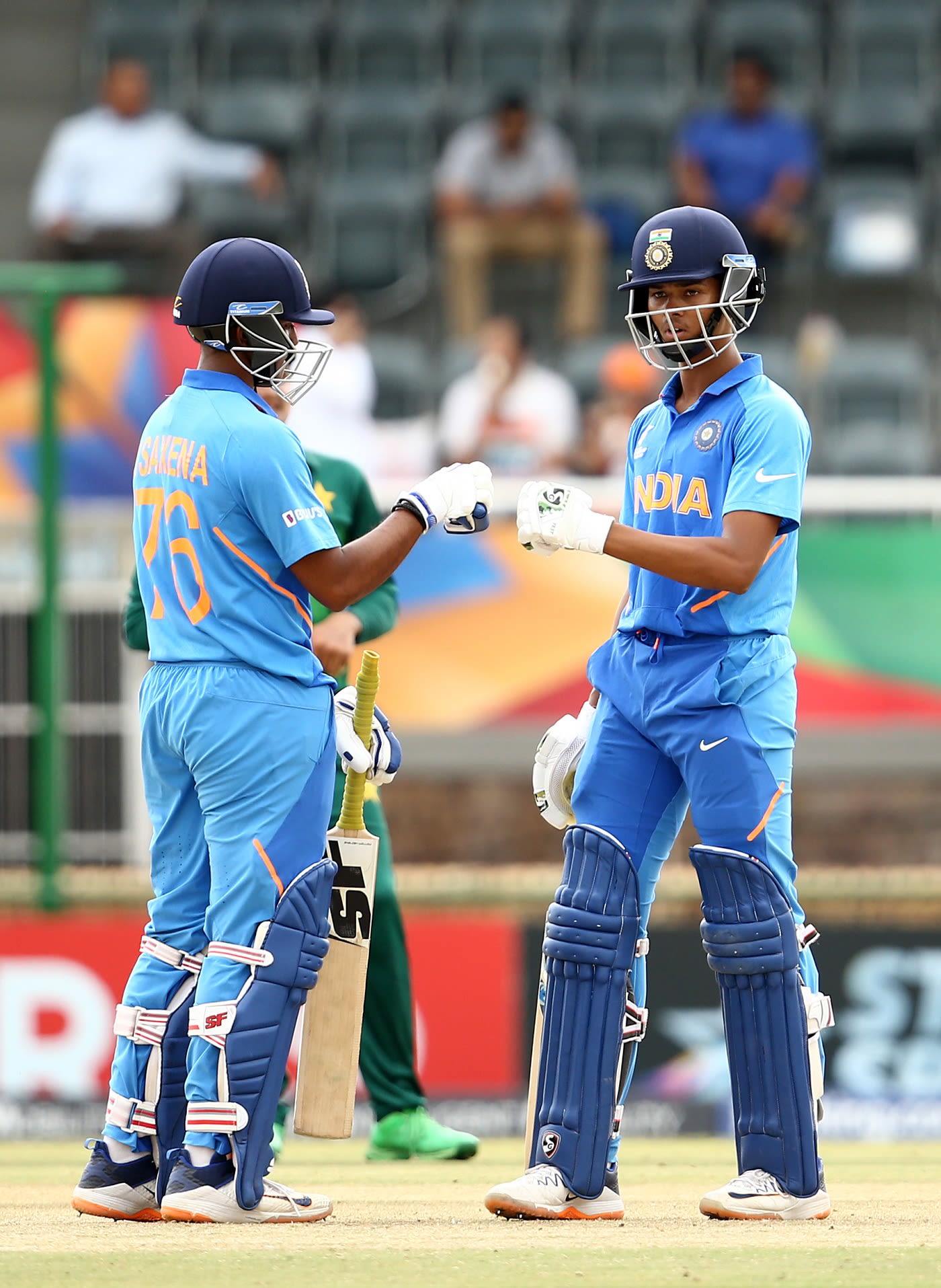 Divyaansh Saxena and Yashasvi Jaiswal punch gloves