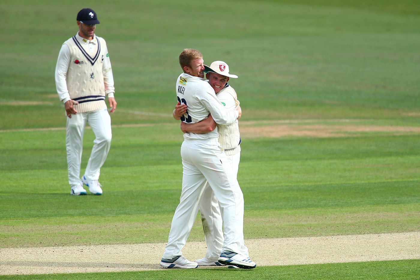 Adam Riley celebrates a wicket in his final first-class appearance