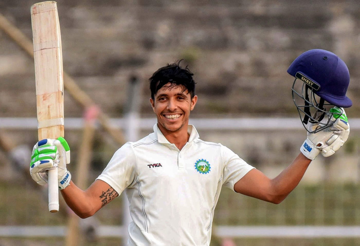 Rahul Dalal celebrates reaching 150