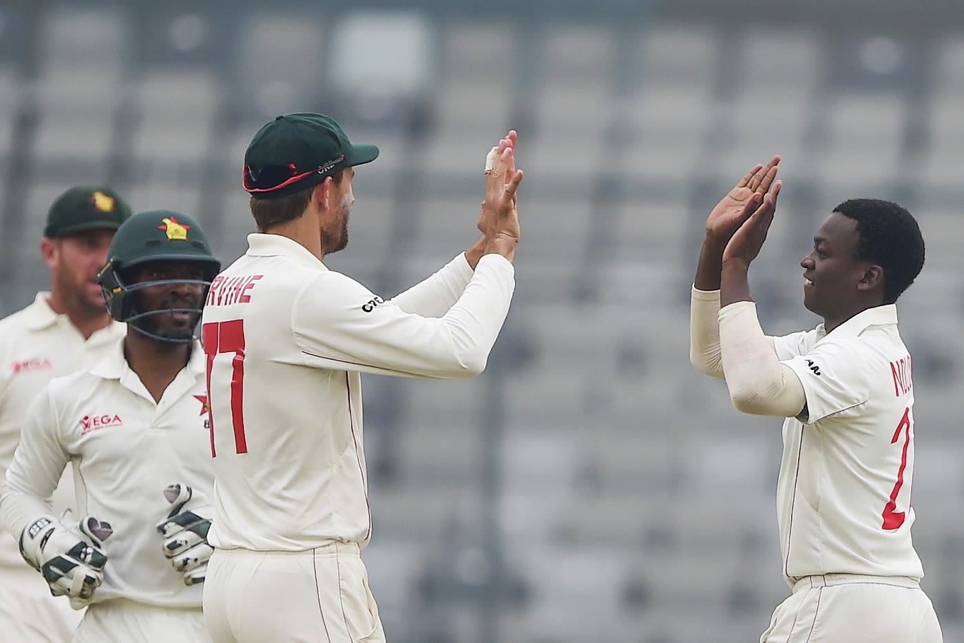 Ainsley Ndlovu celebrates a wicket