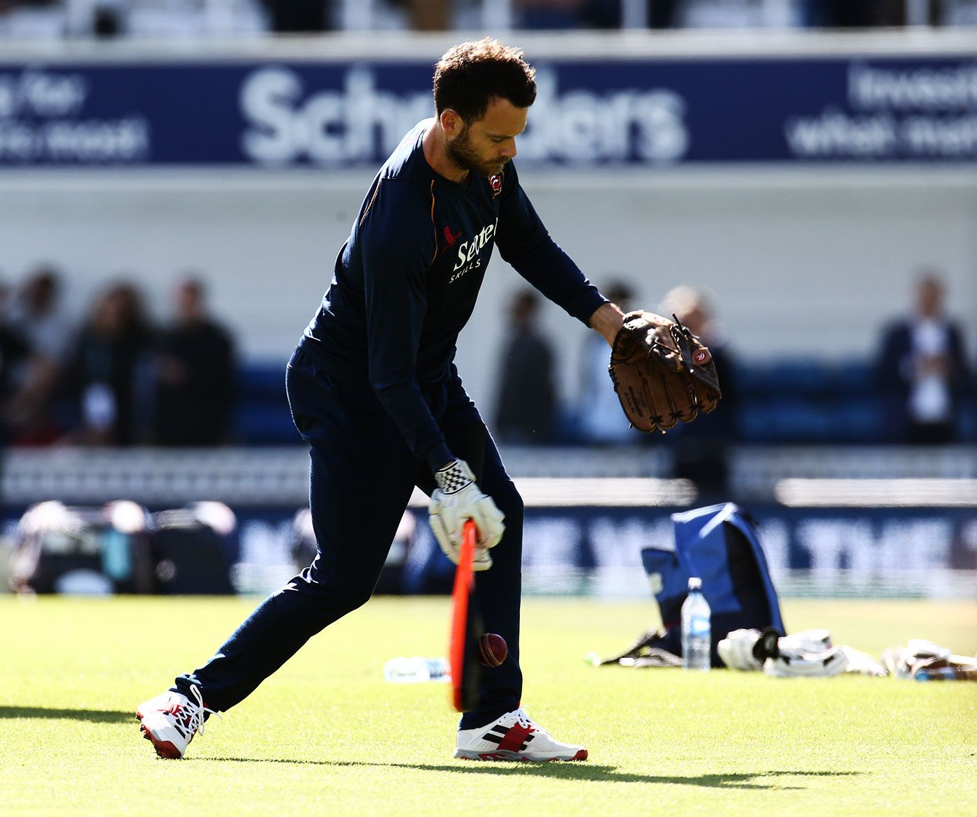 James Foster offers catching practice to England players