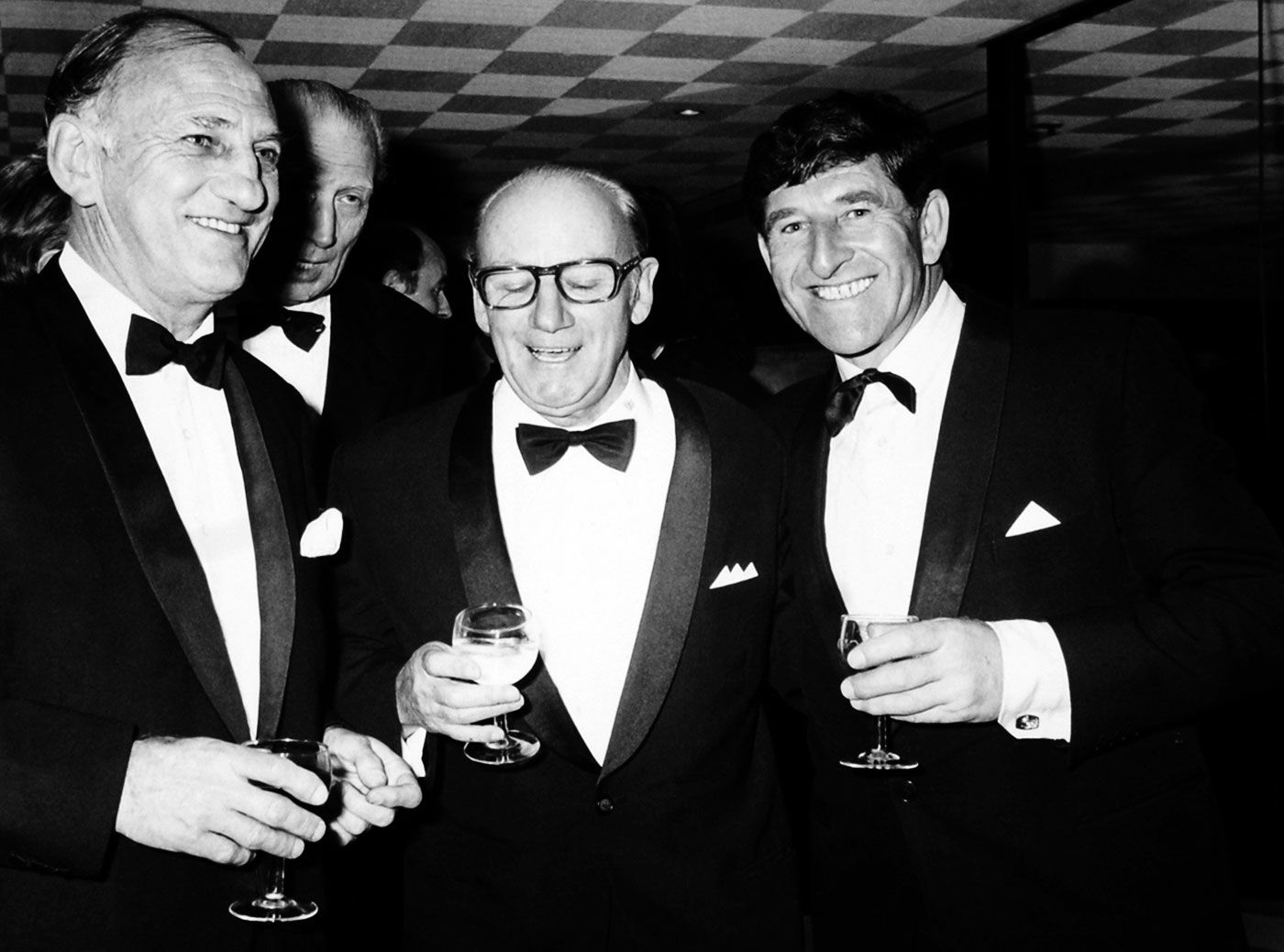 Len Hutton, Don Bradman and Ken Barrington at a Lord's Taverners charity evening in London