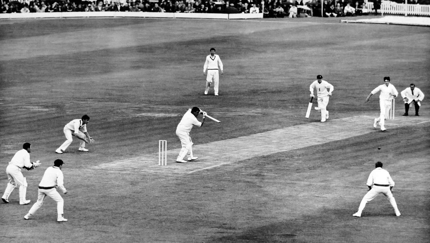 Colin Milburn drives on his way to 83 in the 1968 Lord's Test