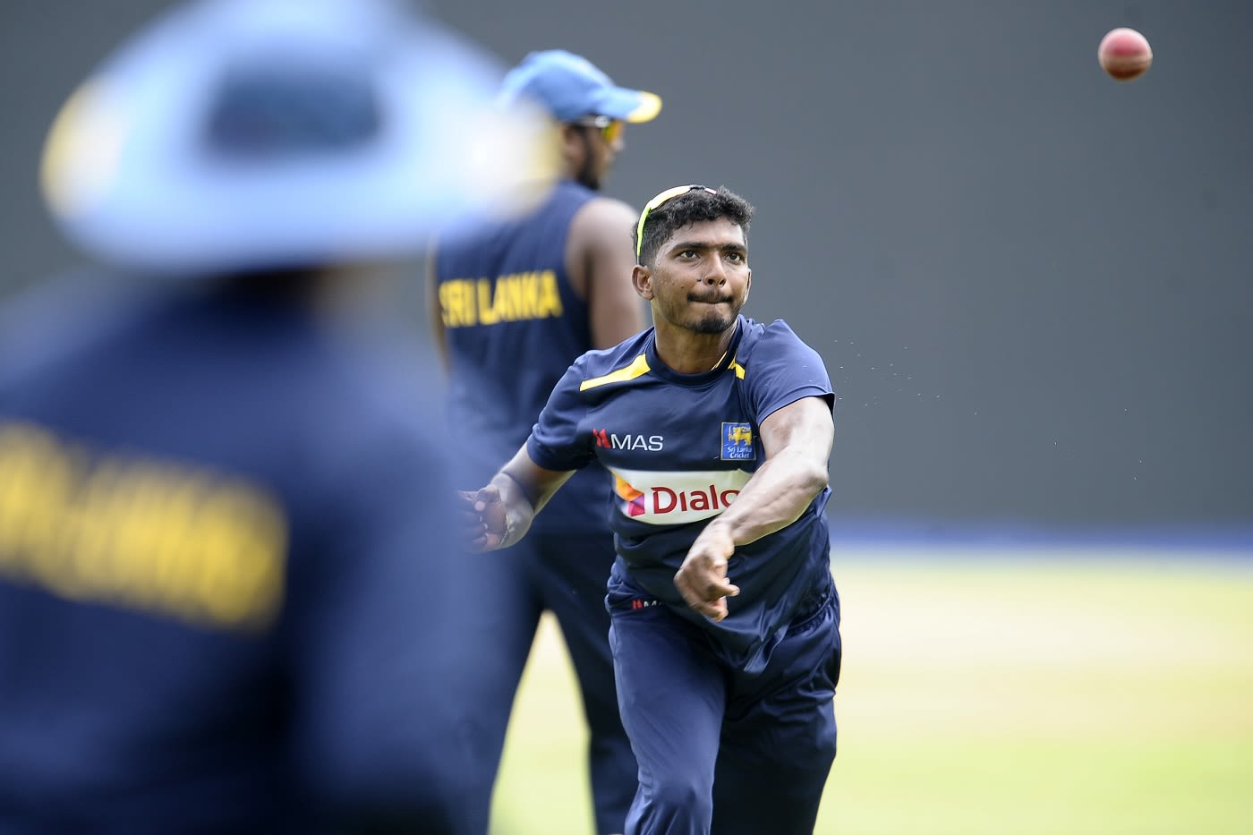 Lakshan Sandakan bowls at a national training camp as lockdown restrictions ease in Sri Lanka