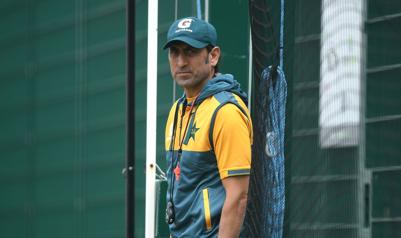 Pakistan's batting coach Younis Khan looks on in training