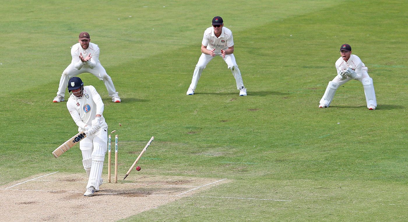 Jack Burnham is bowled as Durham slump to defeat
