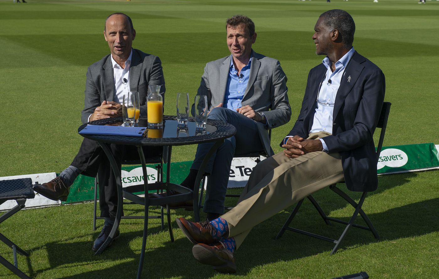 Nasser Hussain, Michael Atherton and Michael Holding