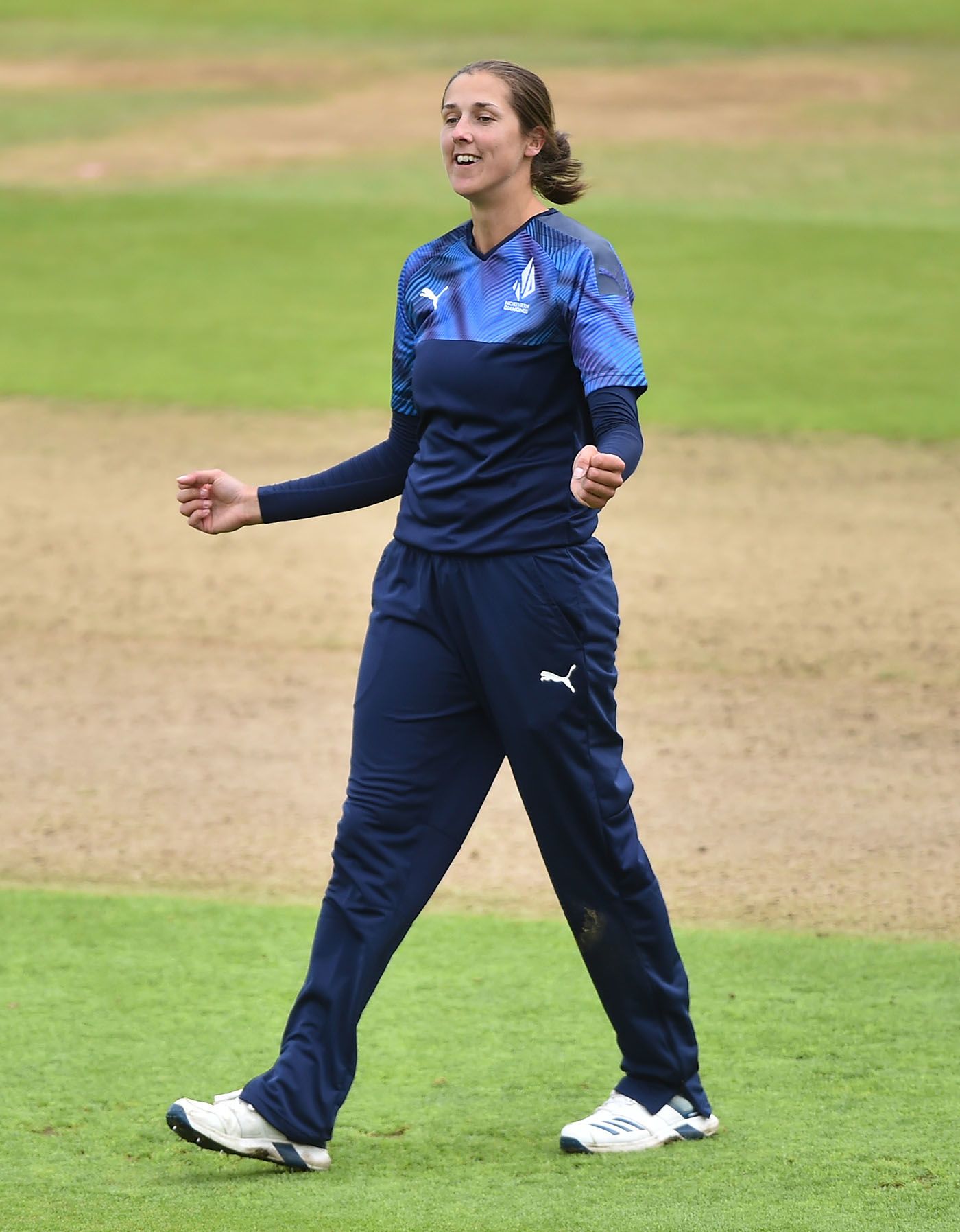 Veteran seamer Jenny Gunn celebrates a wicket