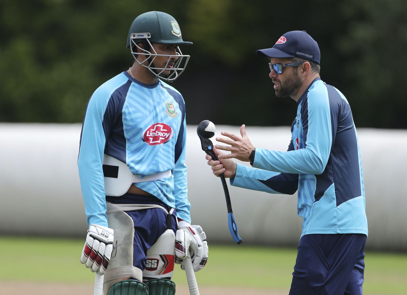 Soumya Sarkar listens to batting coach Neil McKenzie during a training session