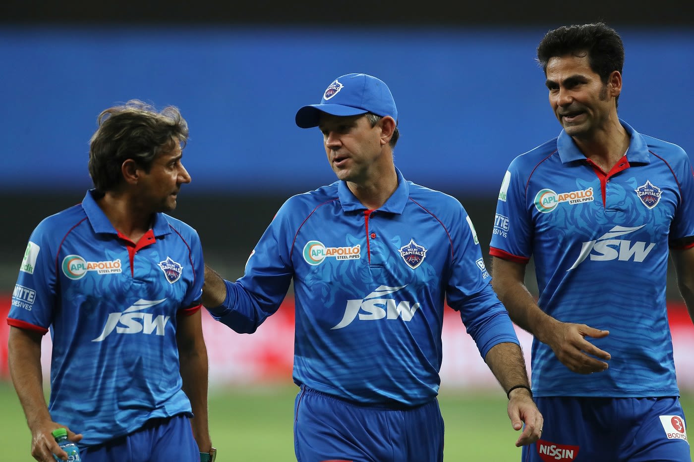 The Delhi Capitals support staff of Vijay Dahiya, Ricky Ponting and Mohammad Kaif have a chat
