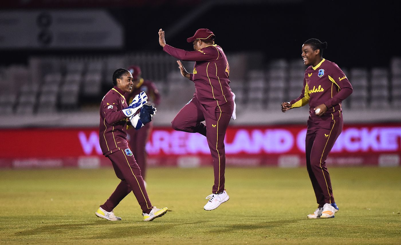Natasha McLean celebrates a West Indies breakthrough