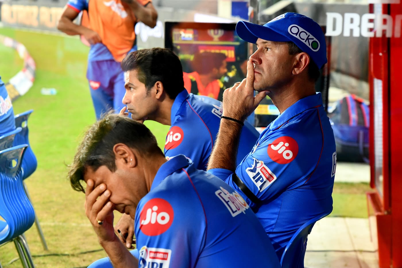 Coaches Ricky Ponting and Mohammad Kaif look on