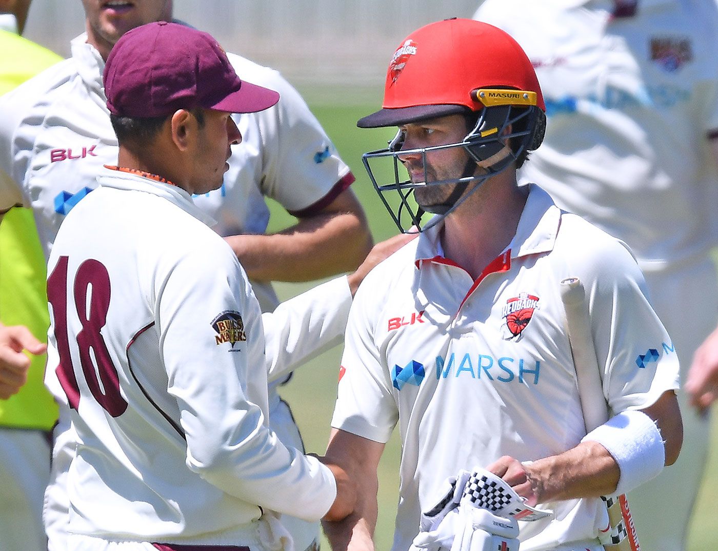 Callum Ferguson is congratulated by Usman Khawaja