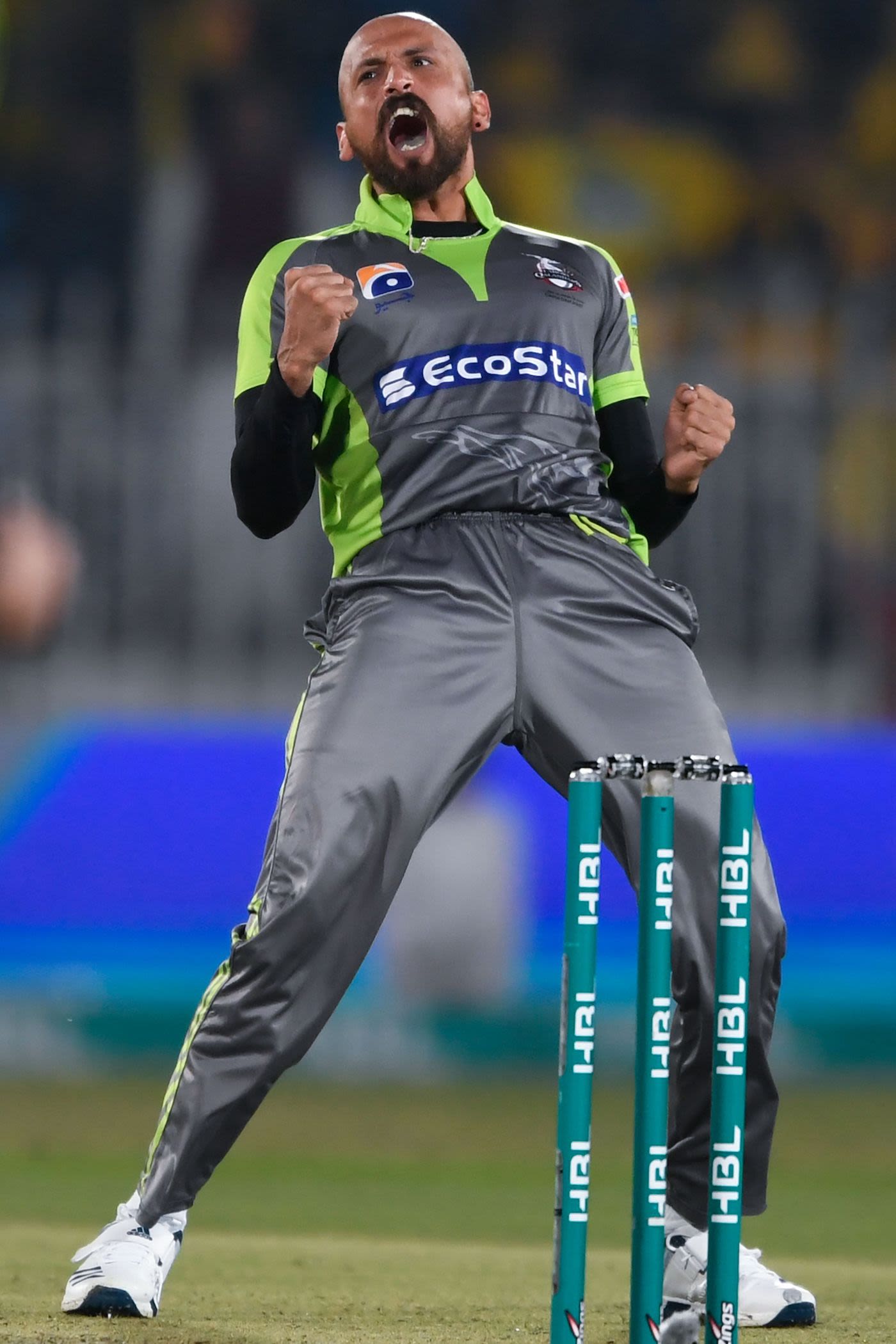 Dilbar Hussain celebrates a wicket