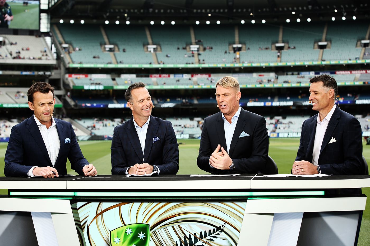 Commentators Adam Gilchrist, Michael Vaughan, Shane Warne and Mike Hussey discuss the game