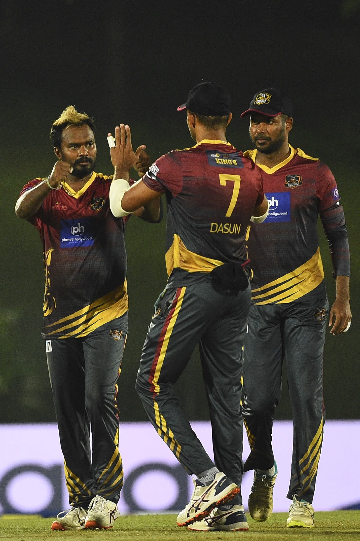 Malinda Pushpakumara celebrates a wicket