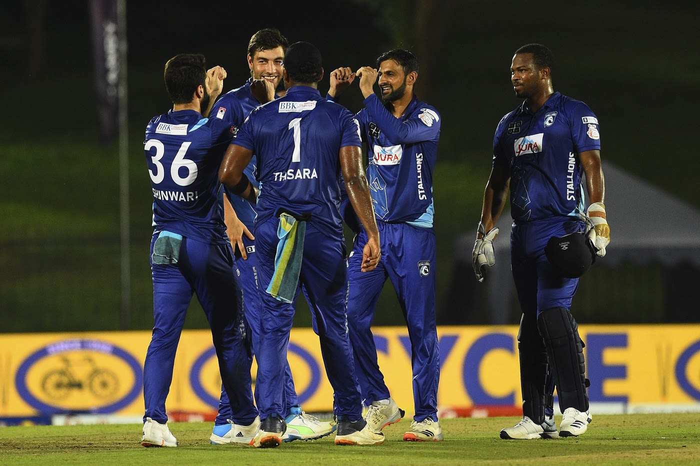 A moment of celebration for Jaffna Stallions as Shoaib Malik strikes again