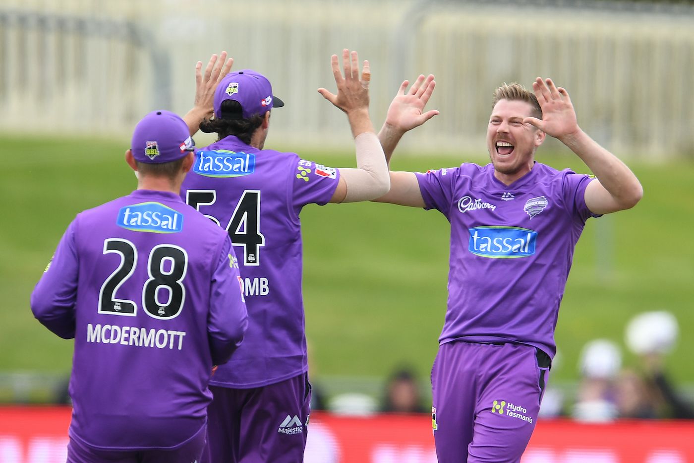 James Faulkner celebrates the wicket of Shaun Marsh