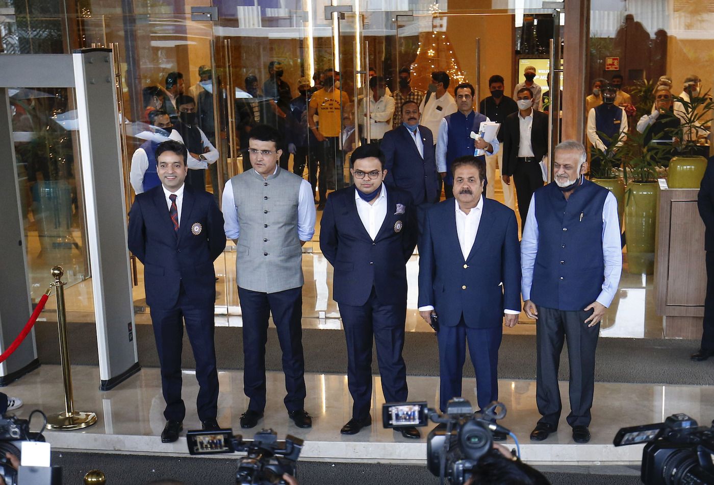 BCCI's Arun Singh Dhumal, Sourav Ganguly, Jay Shah, Rajiv Shukla and Brijesh Patel at the 89th AGM