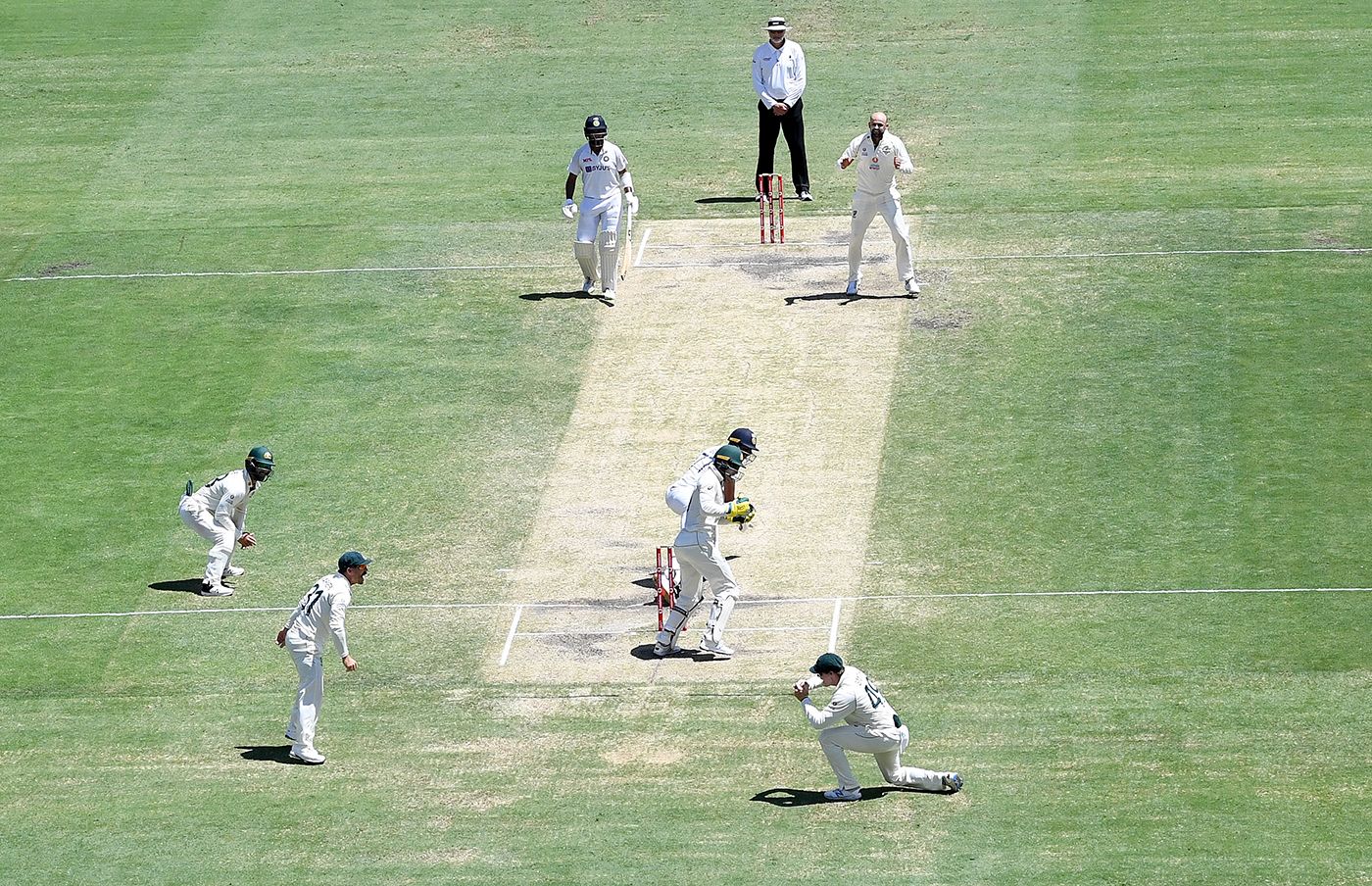 Steven Smith catches Shubman Gill at slip off Nathan Lyon
