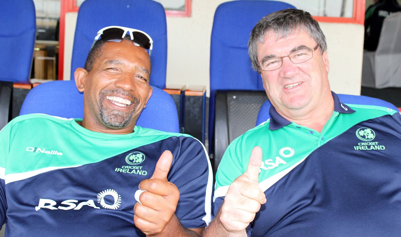 Phil Simmons and Roy Torrens are all smiles
