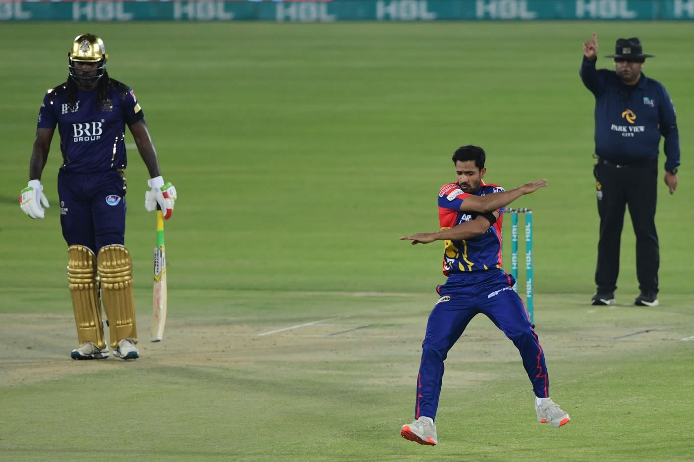 Aamer Yamin celebrates a wicket