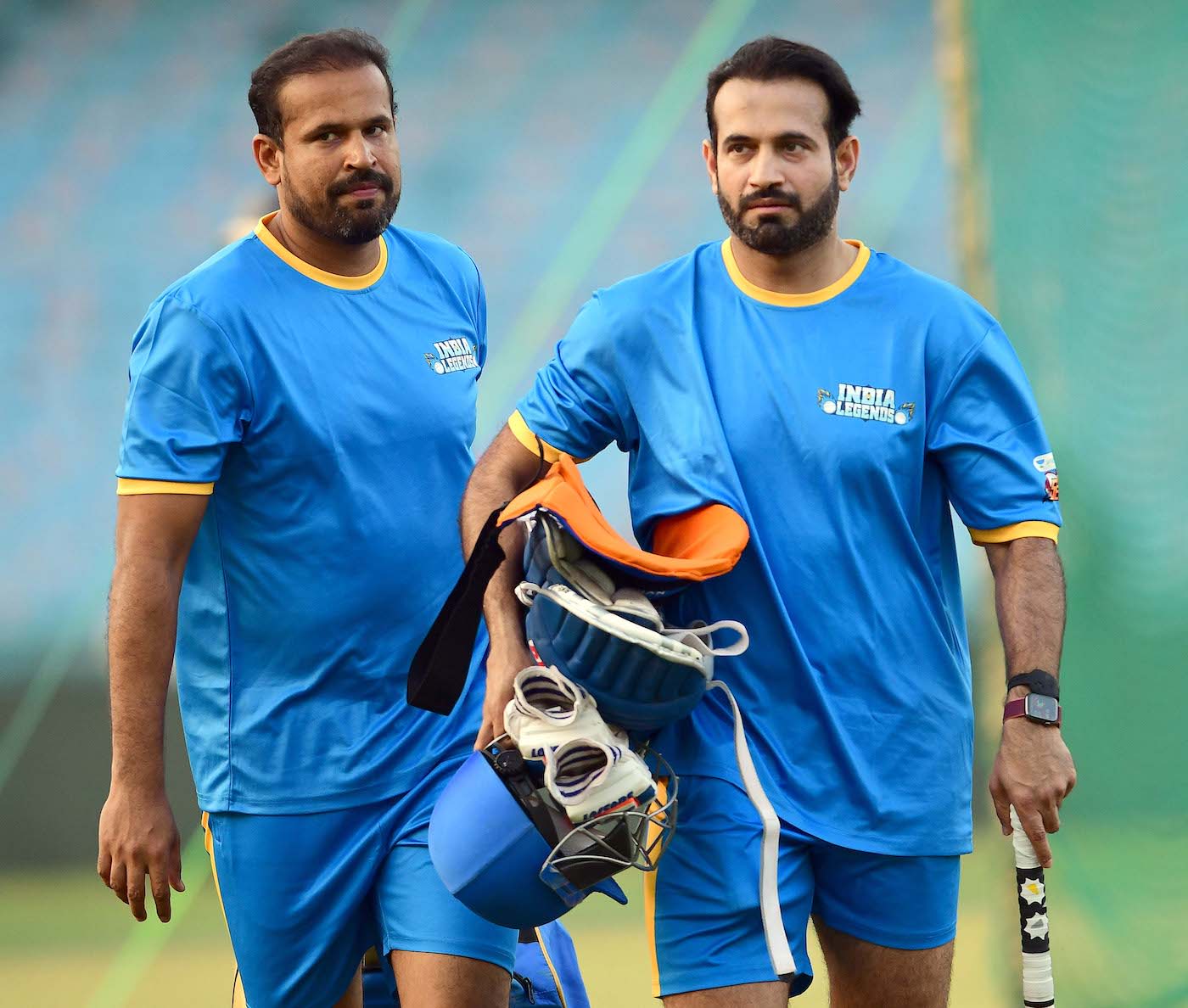 Brothers Yusuf and Irfan Pathan arrive to train in the nets