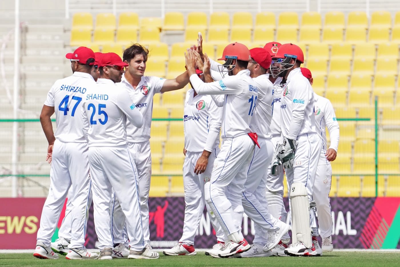Amir Hamza celebrates Ryan Burl's wicket with her team-mates