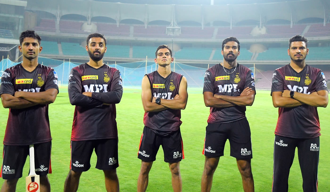 (L-R) Rahul Tripathi, Varun Chakravarthy, Kamlesh Nagarkoti, Sandeep Warrier and Vaibhav Arora attended a training camp at the DY Patil Stadium