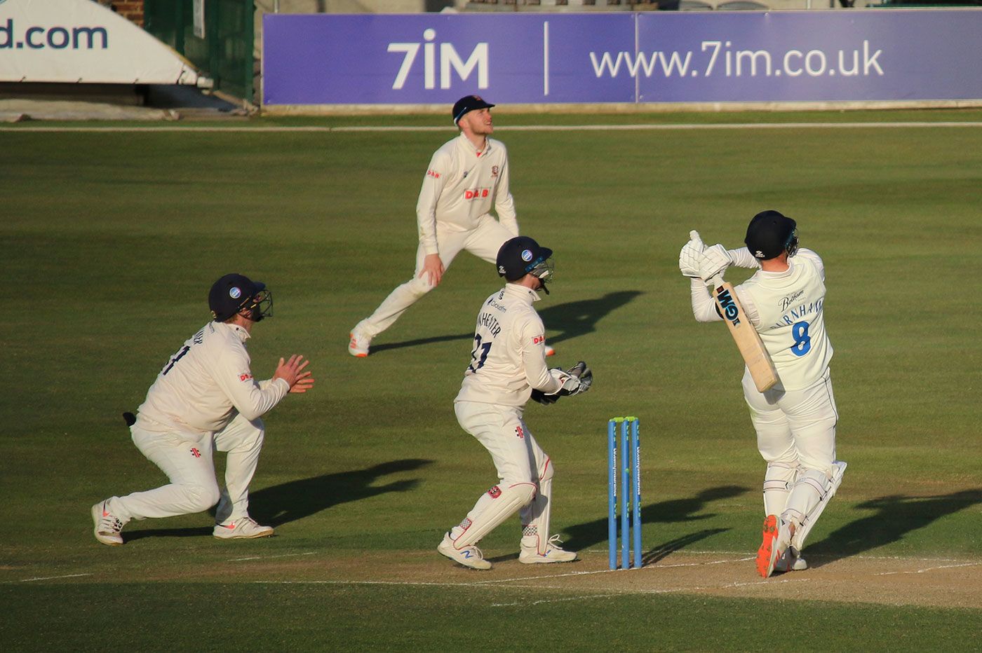 Jack Burnham cracks a six late in the day to lift Durham's victory hopes