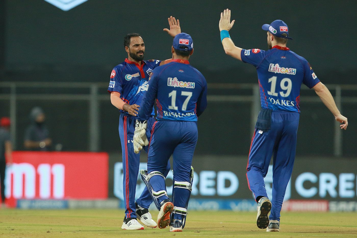 Lukman Meriwala is congratulated after his maiden IPL wicket