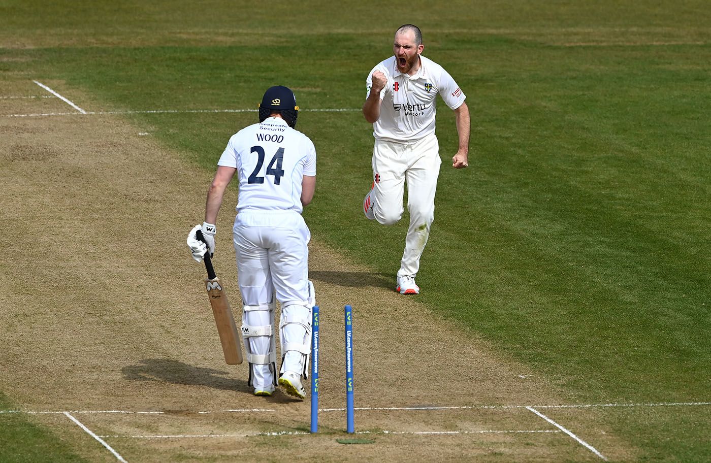Tom Wood is bowled by Ben Raine