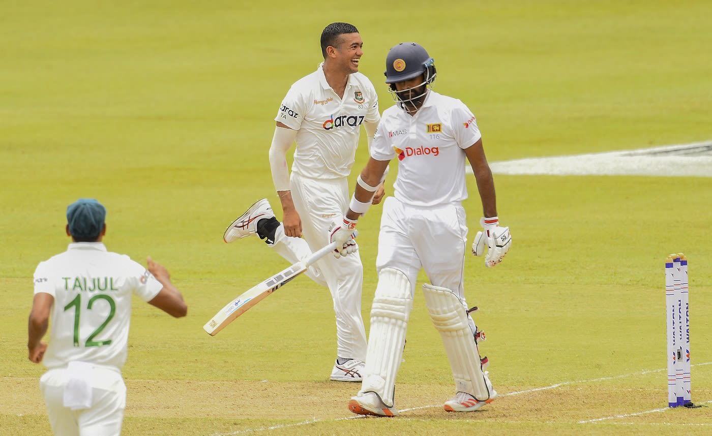 Taskin Ahmed celebrates the wicket of Lahiru Thirimanne