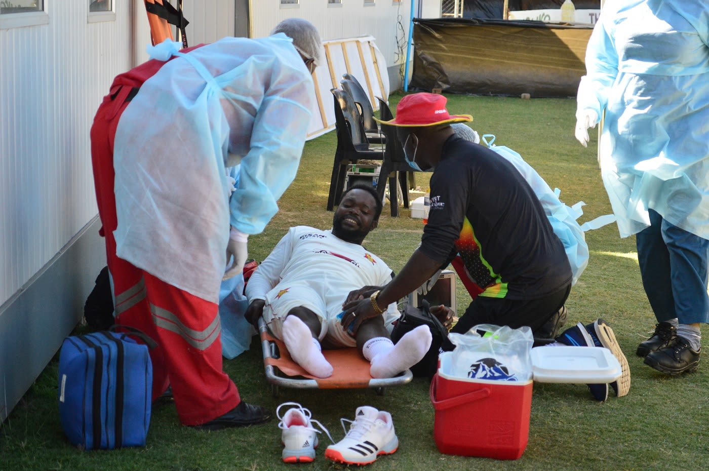 Roy Kaia copped a blow to his left knee while fielding at short leg