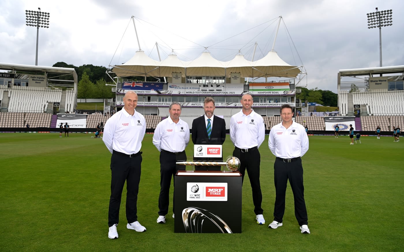The team of match officials for the WTC final: Alex Wharf, Richard Illingworth, Chris Broad, Michael Gough and Richard Kettleborough