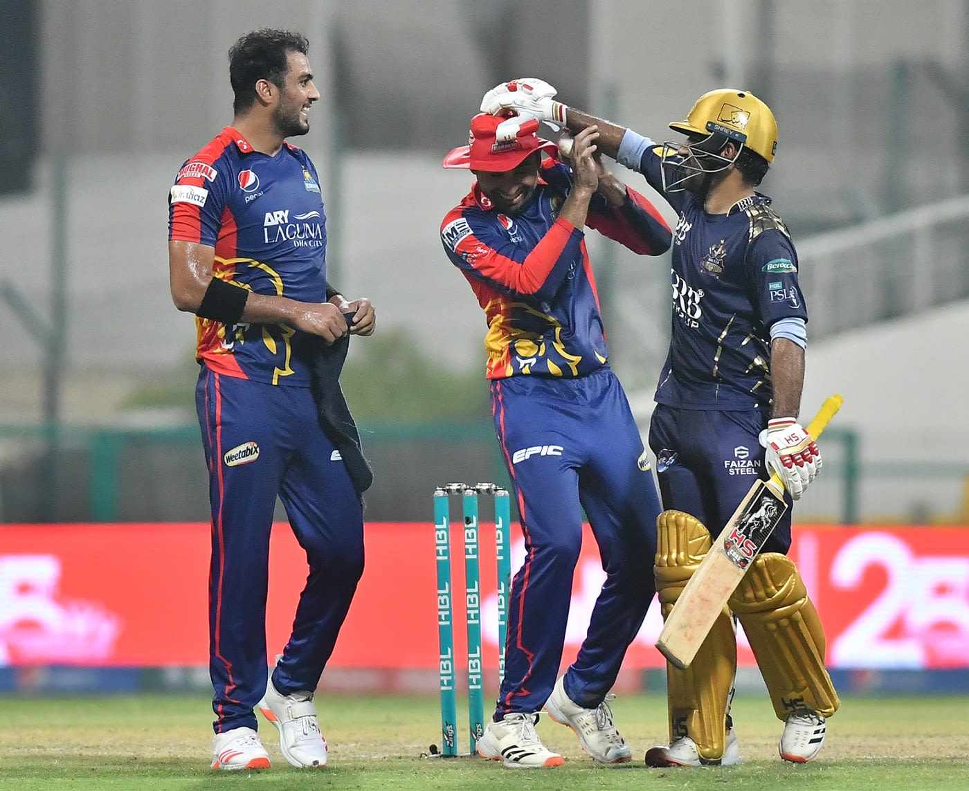 Sarfaraz Ahmed and Danish Aziz share a light moment