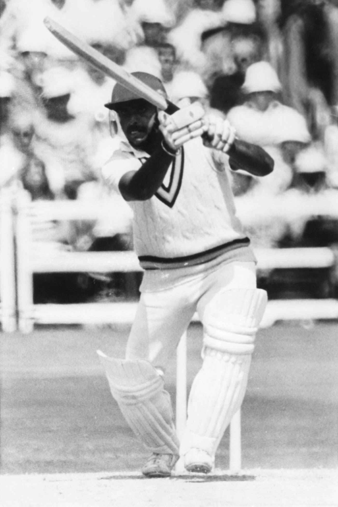 Yashpal Sharma bats against Australia's Ken MacLeay during the 1983 World Cup - he made a run-a-ball 40 in this innings