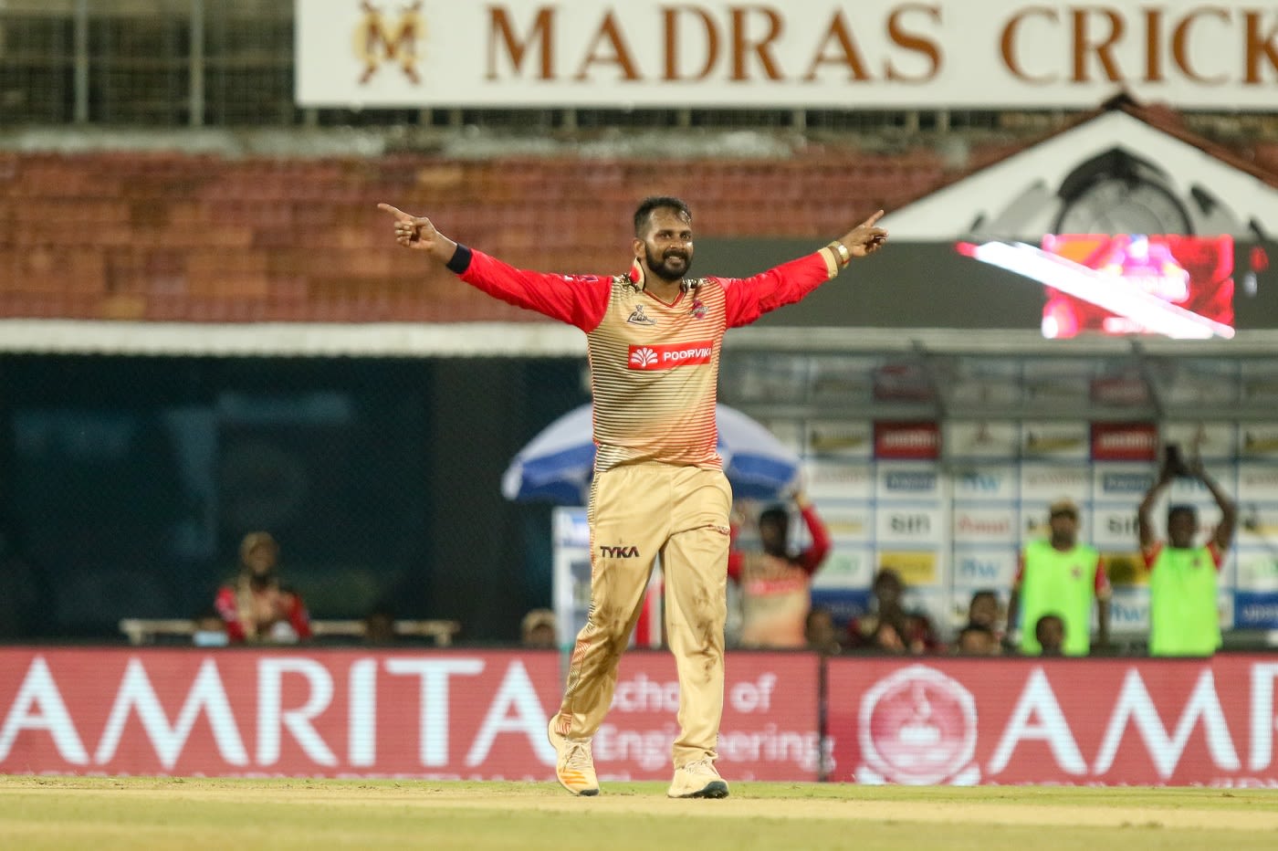 R Sathish returned 5 for 10