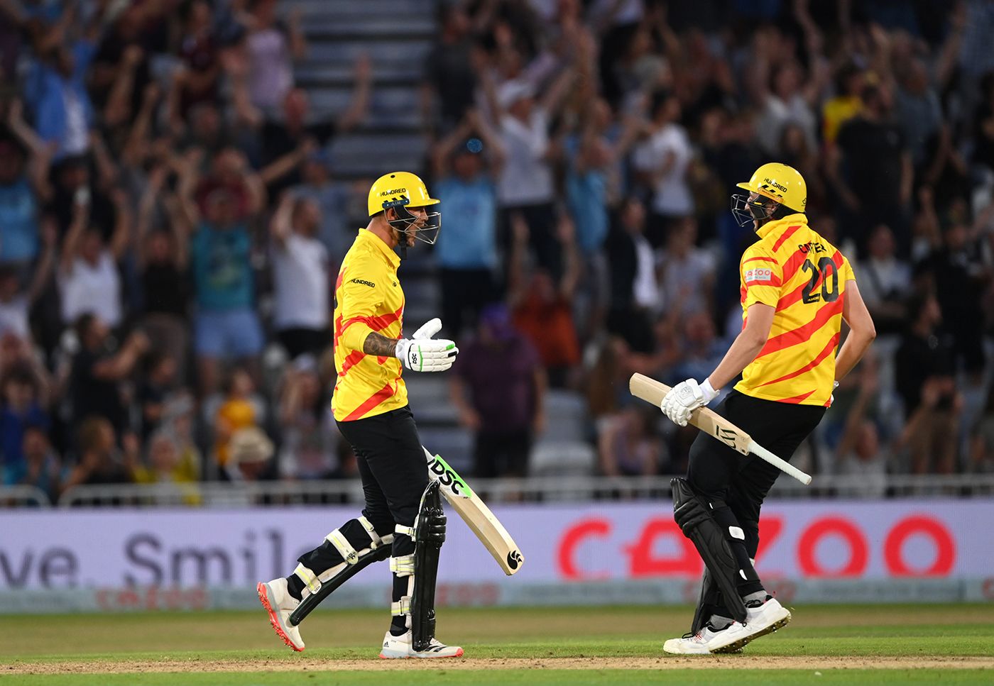 Alex Hales and Matt Carter enjoy the moment of victory