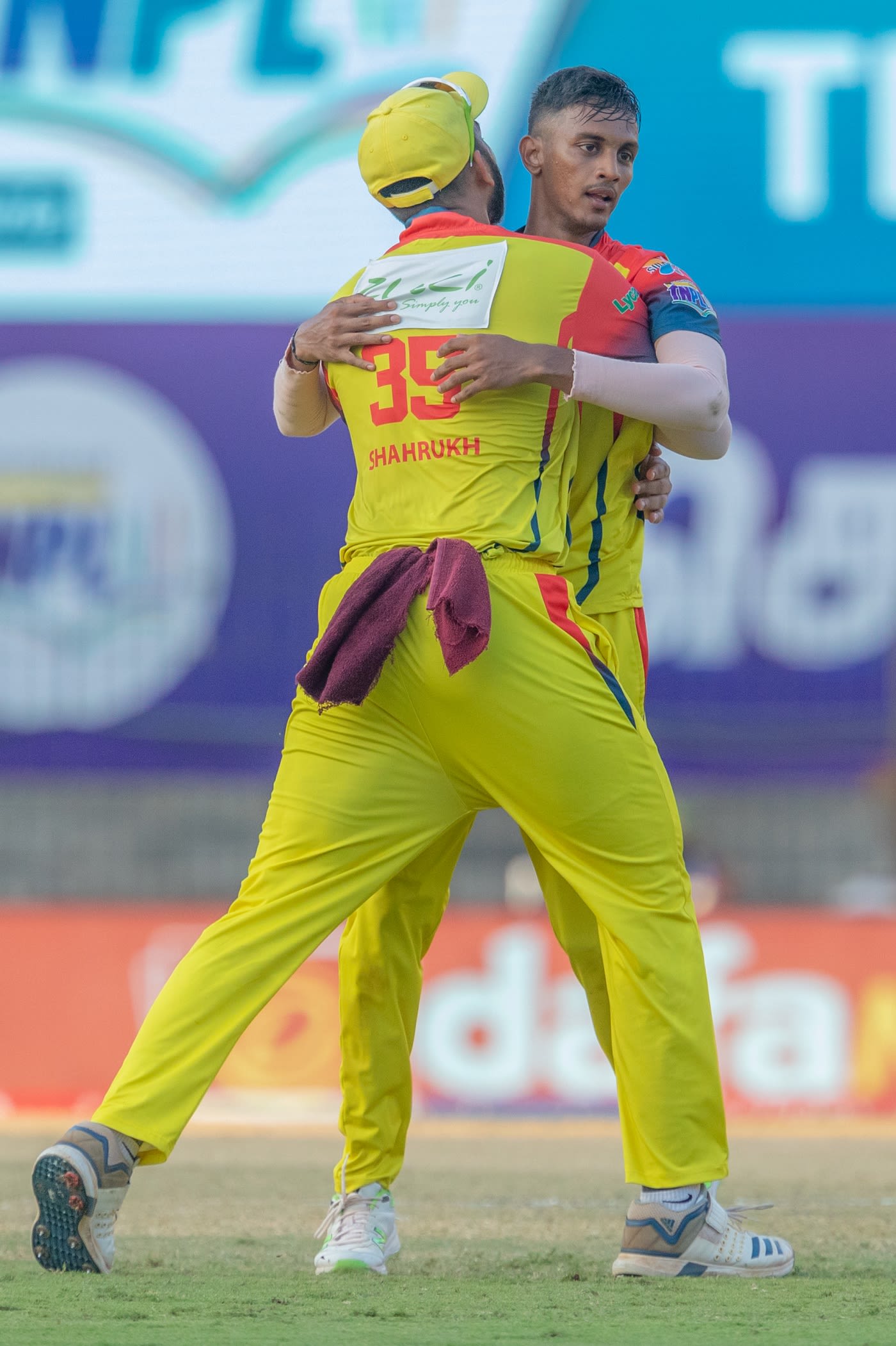 Ajith Ram celebrates with his captain Shahrukh Khan