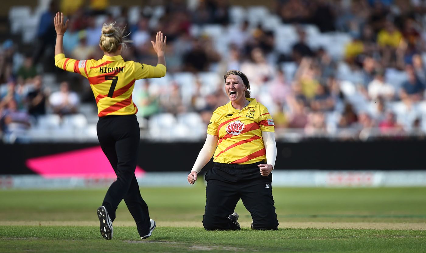 Sammy-Jo Johnson celebrates a wicket