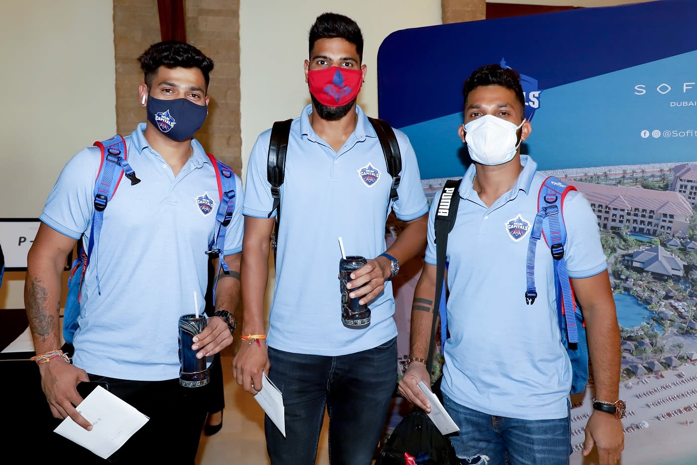 Ripal Patel, Lalit Yadav and Vishnu Vinod at the Delhi Capitals' team hotel
