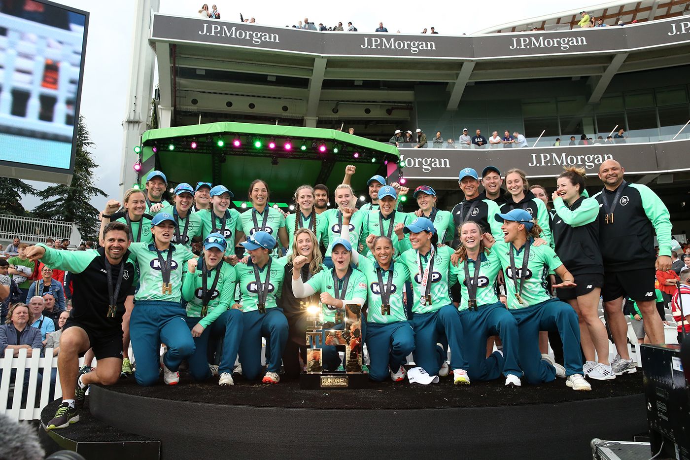 Oval Invincibles pose with the trophy