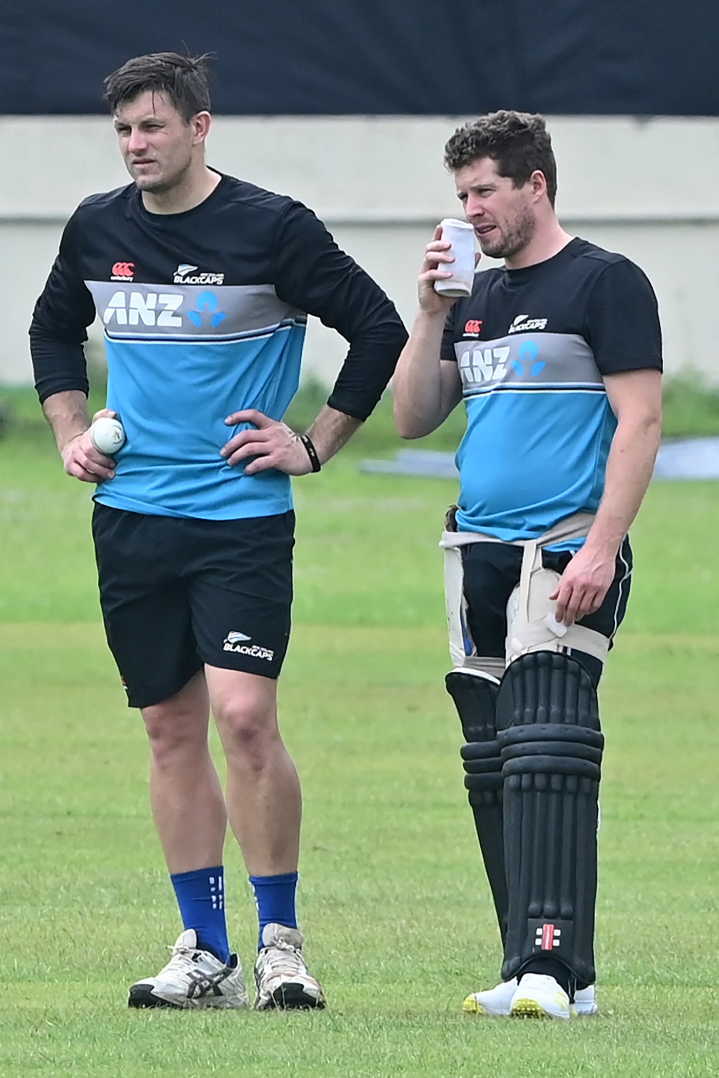 Hamish Bennett and Henry Nicholls at a training session